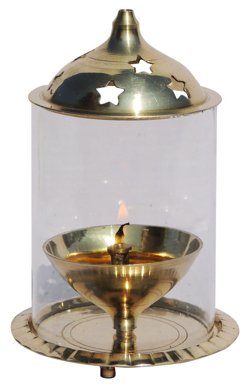 Brass Oil Lamp Deepak With Chimney 0.155kg